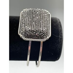 Silver Tone Black Rhinestone Statement Cuff Bracelet Double Wire Bangle Clasp